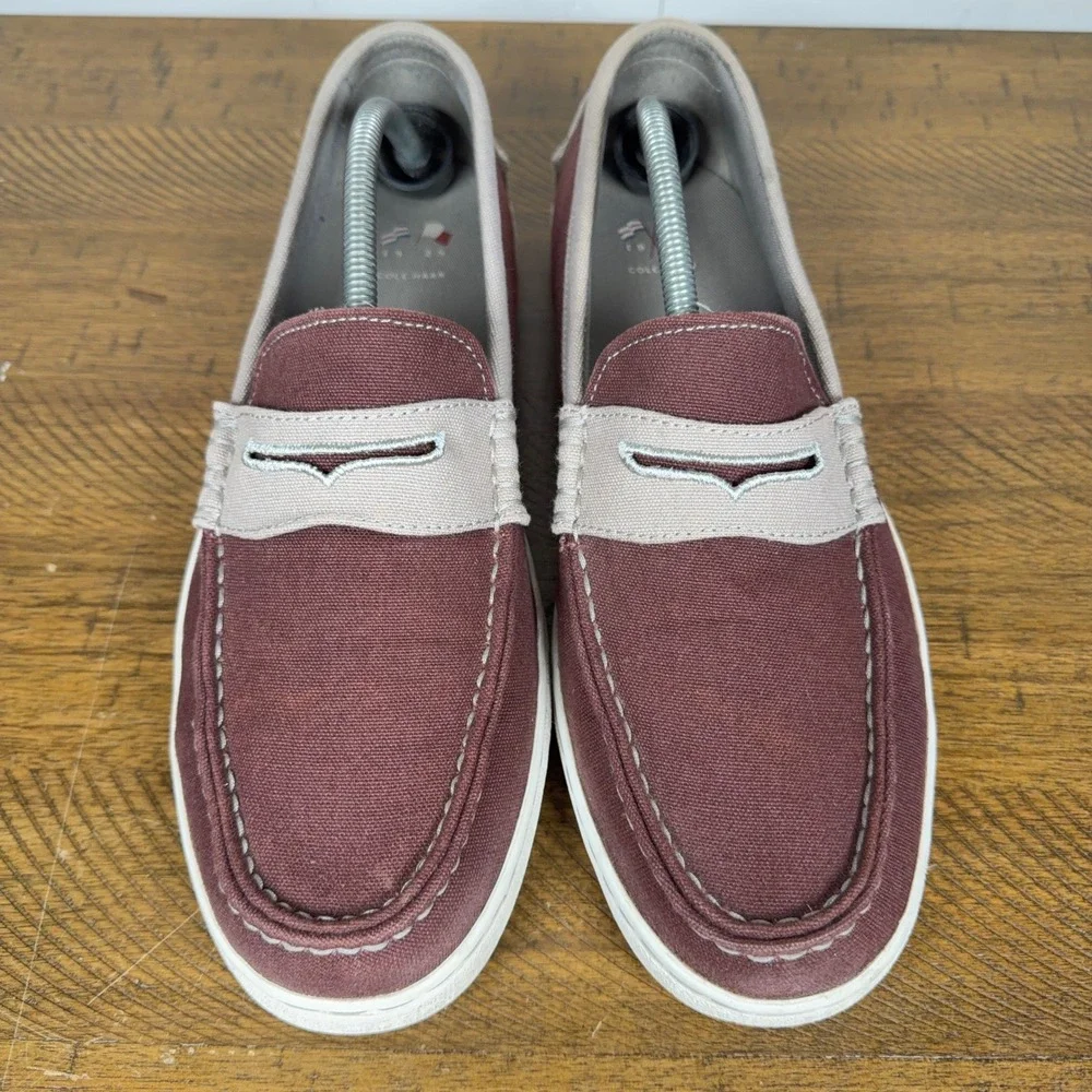 Cole Haan Loafers Men 11 Burgundy Canvas Penny Loafer Boat Shoes Nautical Preppy